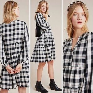 Anthropologie Maeve tiered dress, black, white, plaid,

Pullover, fully lined.